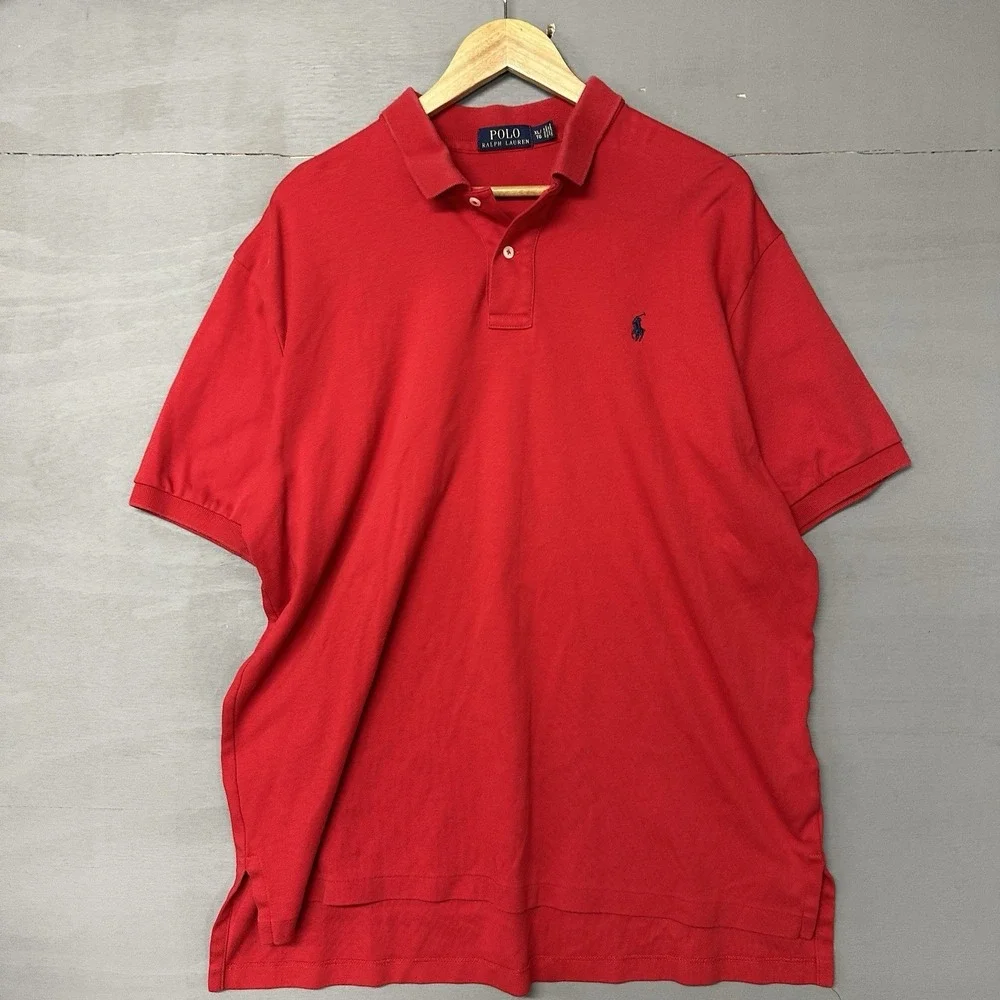 Ralph Lauren Polo Shirt Red Classic Fit Mens XL Big Pony‎ Logo 3 Casual Preppy